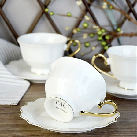 Stella Porselen 6'lı Gold Kulplu Kahve Fincanı - Beyaz / Altın