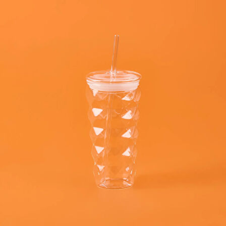 Pipetli Cam Bardak - Şeffaf - 480 ml