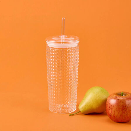 Pipetli Cam Bardak - Şeffaf - 550 ml