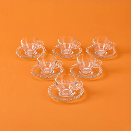 Home Bubbly 12 Parça Boncuklu Cam Kahve Fincanı - Şeffaf - 80 ml