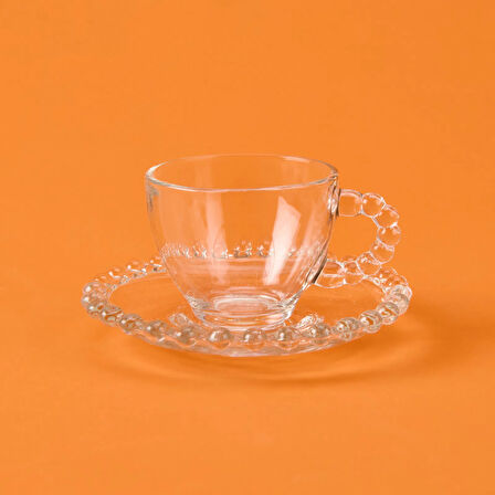 Home Bubbly 12 Parça Boncuklu Cam Kahve Fincanı - Şeffaf - 80 ml