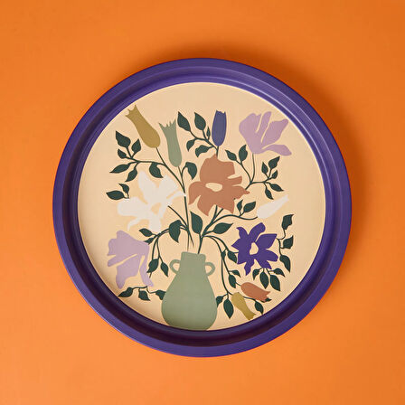 Çiçekli Tepsi - Mor - 35 cm