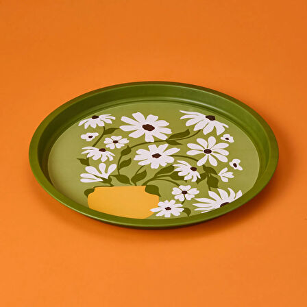 Çiçekli Tepsi - Yeşil - 35 cm