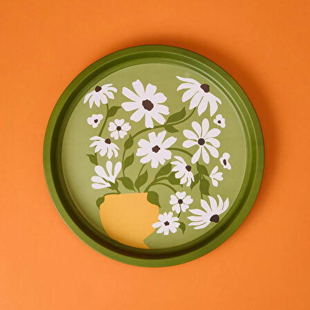 Çiçekli Tepsi - Yeşil - 35 cm