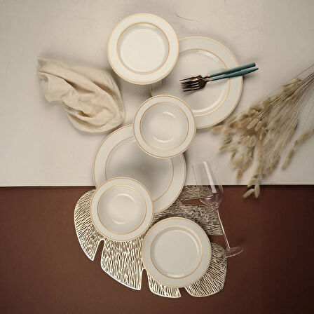 Altın File Bonsai 18 Parça Yemek Seti - Ekru