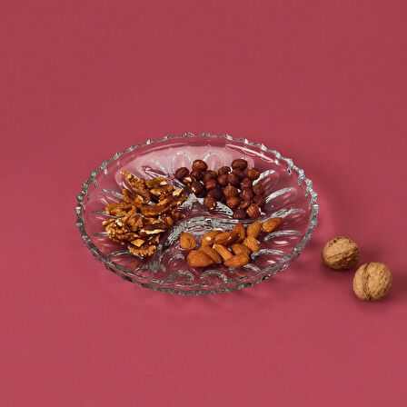 Glass 3 Bölmeli Cam Kahvaltı Sunum Tabağı - Şeffaf - 22 cm