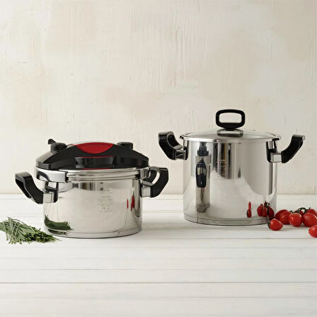Monaco Joy Düdüklü Tencere Seti - Inox / Siyah - 7 lt + 4 lt