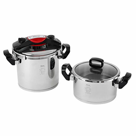 Monaco Joy Düdüklü Tencere Seti - Inox / Siyah - 7 lt + 4 lt