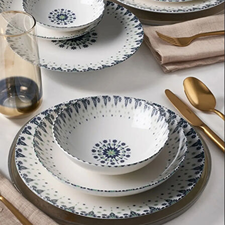 Porselen Atina 24 Parça Elegante Yemek Takımı - Mavi