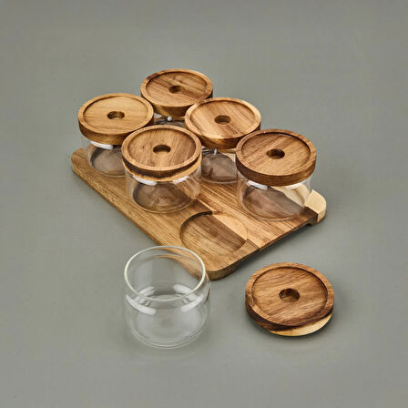 Akasya 6'lı Kahvaltılık Takımı - Kahverengi / Şeffaf - 29x19,5 cm