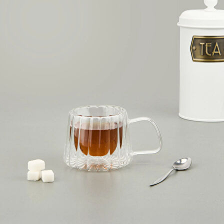 Çift Cidarlı Çizgili Bardak - Şeffaf - 200 ml