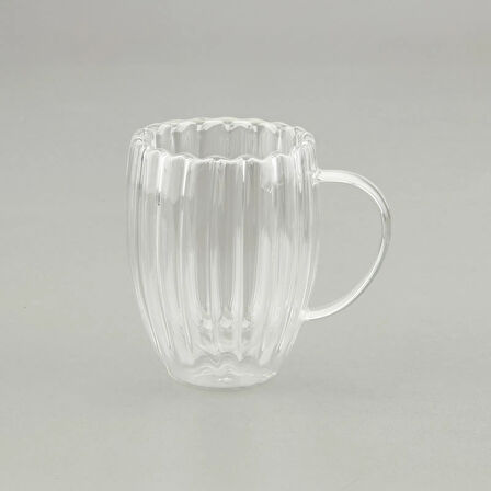 Çift Cidarlı Çizgili Bardak - Şeffaf - 350 ml