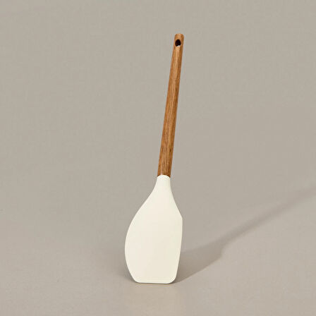 Akasya Saplı Silikon Servis Spatulası - Kahverengi / Krem