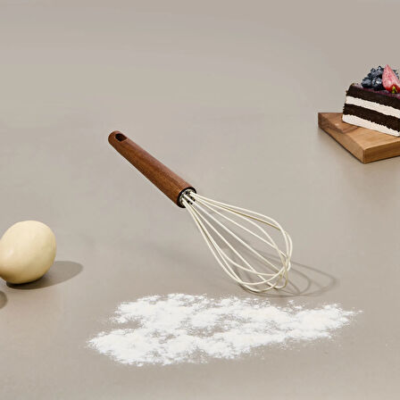 Akasya Saplı Silikon Çırpıcı - Kahverengi / Krem - 30 cm