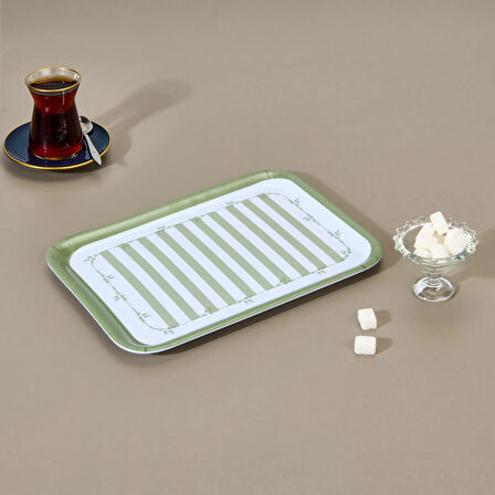 Kitchen Blad Tepsi - Yeşil / Beyaz - 27x21 cm
