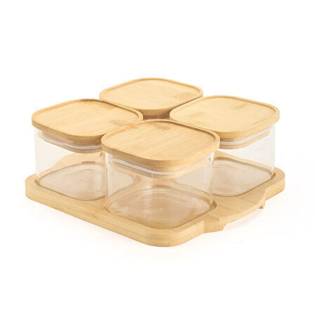 4'lü Cam Kahvaltılık - Şeffaf / Açık Kahverengi - 10x10 cm