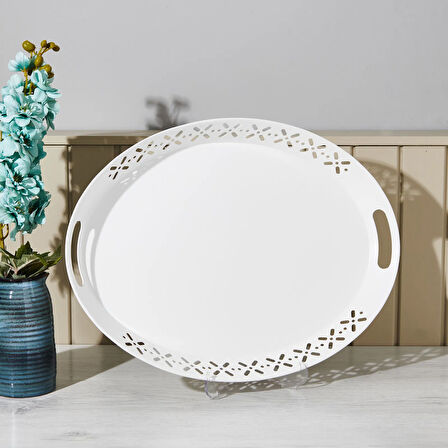 Romantik Tepsi - Beyaz - 52x39 cm