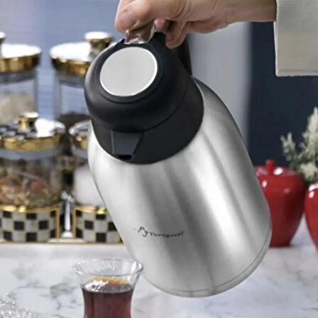 Premium Çelik Çay Termosu - Inox / Siyah - 2,5 lt