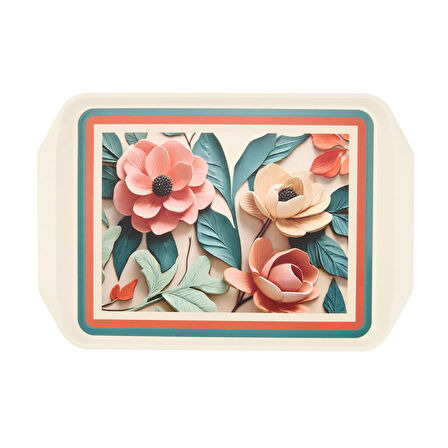 Çiçek Desenli Tepsi - Renkli - 44x30,5 cm