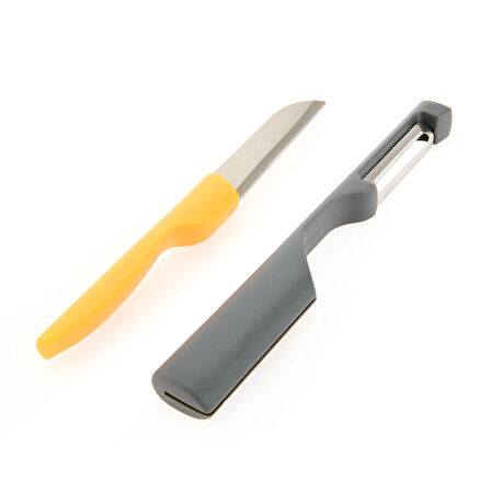Delos 2'li Paslanmaz Çelik Bıçak ve Soyacak Seti - Renkli - 23x5,5 cm