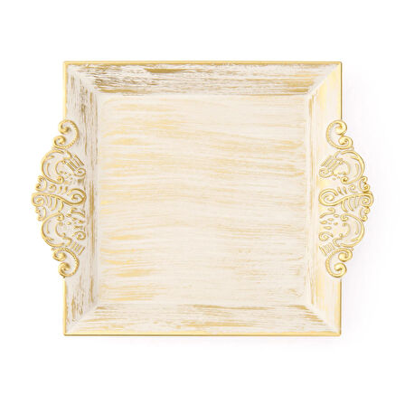 Home Barok Eskitme Tepsi - Beyaz - 22x26 cm