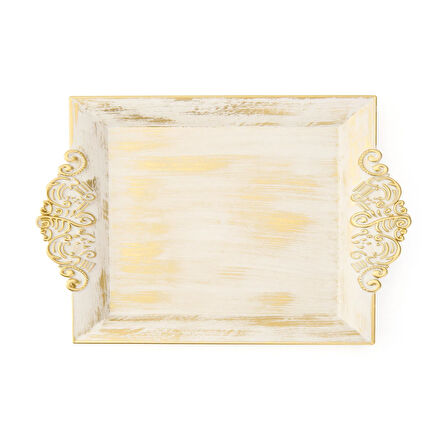 Home Barok Eskitme Tepsi - Beyaz - 26x39 cm