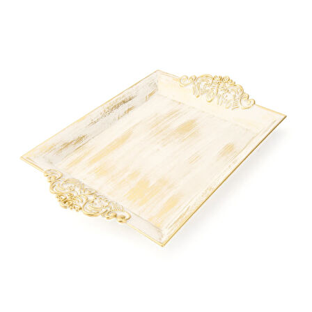 Home Barok Eskitme Tepsi - Beyaz - 26x39 cm