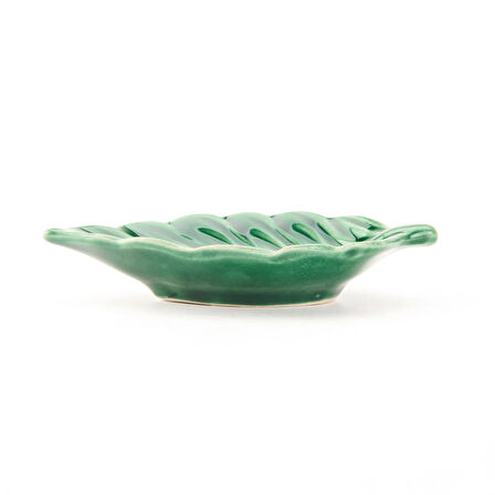 Seramik Yaprak Çerezlik - Yeşil - 13x7 cm