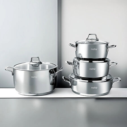 Silver Klasik 8 Parça Çelik Tencere Seti - Gri