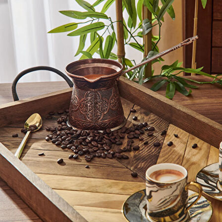 Metal Desenli Cezve No:6 - Kahverengi - 390 ml