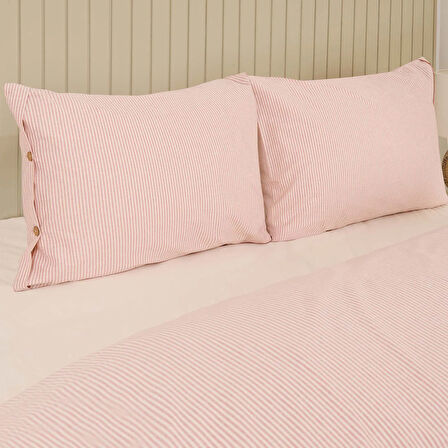 Soft Stripe Çift Kişilik Nevresim Takımı - Kiremit