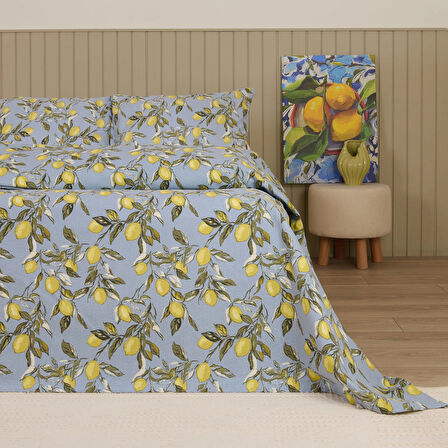 Soft Fresco Çift Kişilik Pike Takımı - Mavi