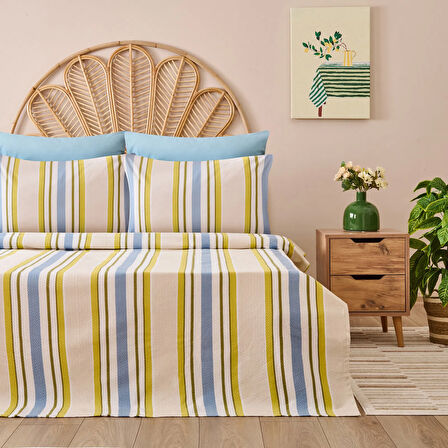 Soft Verano Çift Kişilik Pike Takımı - Bej / Yeşil