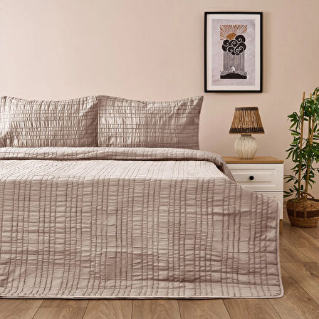 Soft Elit Çift Kişilik Yatak Örtüsü Seti - Bej - 200x230 cm