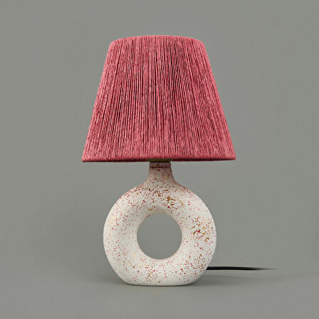 Design Printemps Handmade Seramik Abajur - Pembe / Beyaz - 42x25x25 cm