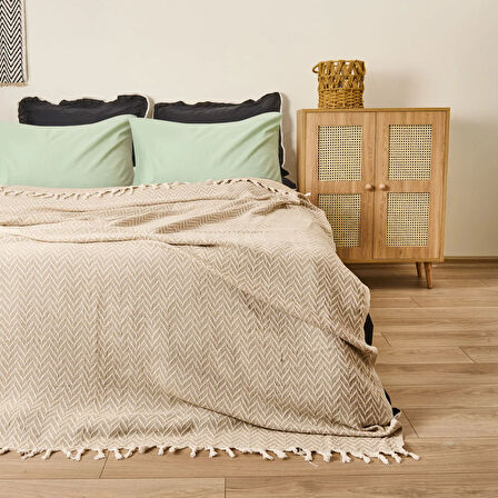 Soft Wicker Çift Kişilik Yatak Örtüsü - Bej - 200x230 cm