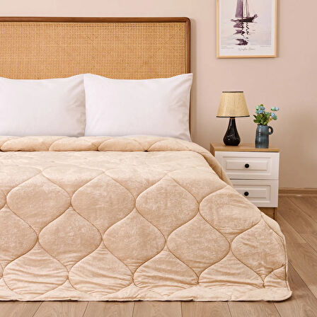 43182 Çift Kişilik Kadife Yorgan - Pudra - 195x215 cm