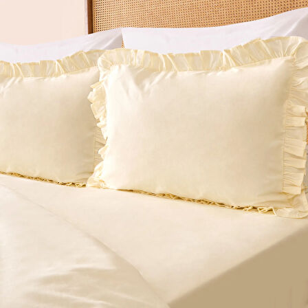 Soft Boho Fırfırlı Çift Kişilik Nevresim Takımı - Bej