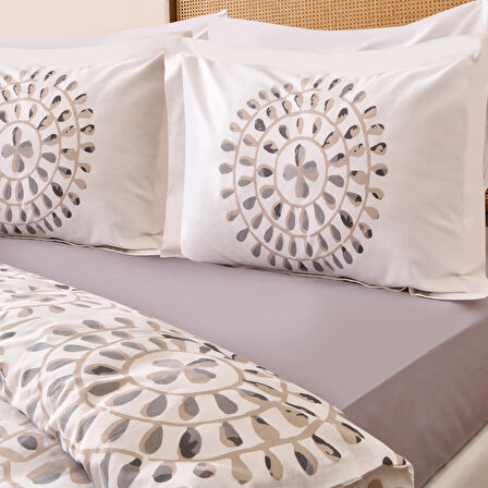 Soft Butas Tek Kişilik Nevresim Takımı - Ekru / Gri