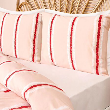 Soft Strisce Çift Kişilik Nevresim Takımı - Taş / Kiremit