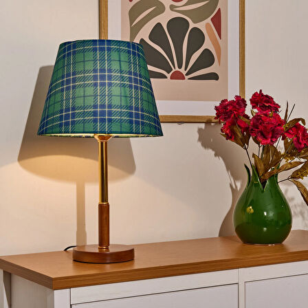 Lighting Ekose Desenli Abajur - Yeşil - 50 cm