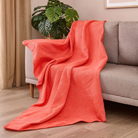 Soft Moza Pamuklu Tv Battaniyesi - Yavruağzı - 130x170 cm