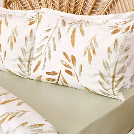 Soft Bulong Çift Kişilik Nevresim Takımı - Ekru / Yeşil