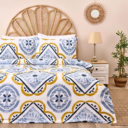 Soft Lile Çift Kişilik Nevresim Takımı - Ekru / Mavi