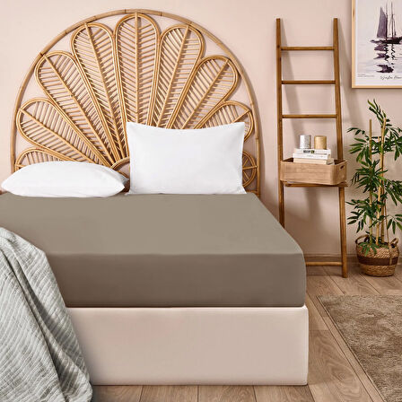 Soft Çift Kişilik Lastikli Çarşaf - Kahverengi - 180x200 cm