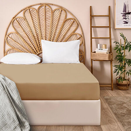 Soft Çift Kişilik Lastikli Çarşaf - Sütlü Kahverengi - 180x200 cm