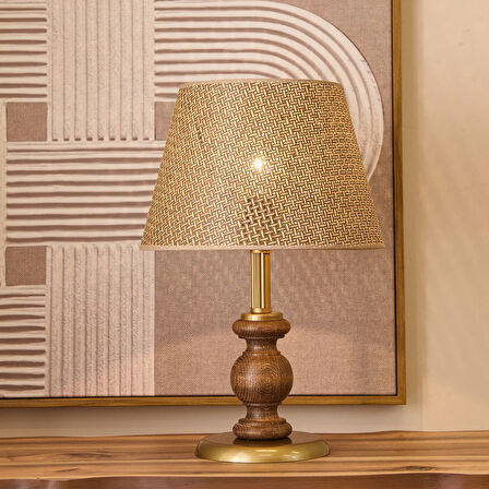 Lighting Fiona Ahşap Abajur - Ceviz Ayak / Kahverengi Başlık - 40 cm