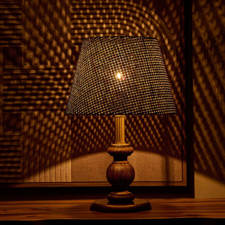 Lighting Fiona Ahşap Abajur - Ceviz Ayak / Kahverengi Başlık - 40 cm