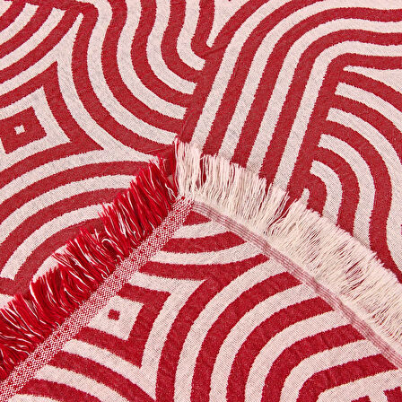 Soft Geometrik Desenli Çift Kişilik Yatak Örtüsü - Kırmızı - 225x250 cm