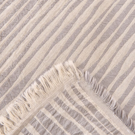 Soft Çift Kişilik Çizgili Yatak Örtüsü - Gri - 225x250 cm